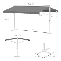 Outsunny Store Double Pente Manuel rétractable Inclinaison réglable Acier époxy Blanc Polyester imperméabilisé Anti-UV Gris dim. 4,50L x 3,40l x 2,55H m(m-3)