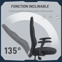 HOMCOM Fauteuil gamer à roulettes - fauteuil de bureau - hauteur assise réglable, accoudoirs - dossier inclinable - noir(m-5)