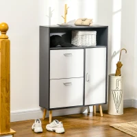 HOMCOM Scarpiera Salvaspazio per 8 Paia di Scarpe con 2 Ante e Armadietto, 80x25.5x112.5cm, Grigio e Bianco(m-2)