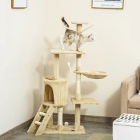 PawHut Multi-Level Cat Tree with Scratching Post, Ladder, Cat House, Beige(m-2)