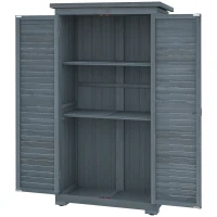 Outsunny Armoire de jardin remise pour outils en bois 2 étagères toit bitumé portes persiennes 87 x 47 x 160 gris(m-1)
