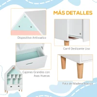 HOMCOM Estantería de Madera Infantil Forma de Casa Librería para Niños con 8 Compartimentos Abiertos y Cajón de 2 Colores 82x30x126 cm Blanco(m-6)
