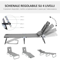 Outsunny Sdraio da Mare con Foro per Lettura Pieghevole e Reclinabile su 4 Livelli in Tessuto Oxford e Acciaio, Grigio(m-4)