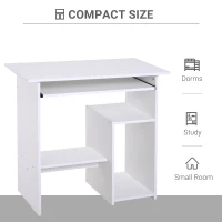 HOMCOM Compact Small Computer Table Wooden Desk Keyboard Tray Storage Shelf Modern Corner Table Home Office White(m-6)