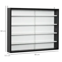 HOMCOM 5-Tier Wall Display Shelf Unit Cabinet w/ 4 Adjustable Shelves Glass Doors Home Office Ornaments 60x80cm Black/White(m-3)
