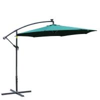 Outsunny 3(m) Banana Cantilever Parasol with Solar LED Lights, Garden Umbrella with Cross Base and Crank Handle, Hanging Offset Sun Shade for Outdoor, Patio, Green(m-11)