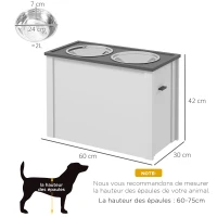 PawHut Gamelle surélevée pour chiens avec 2 bols en acier inoxydable amovible coffre de rangement, dim. 60L x 30l x 42H cm(m-3)