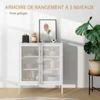 HOMCOM Buffet meuble de cuisine à 3 niveaux avec 2 portes grillagées avec étagère réglable 80 x 37 x 92 cm blanc(m-4)