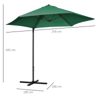 Outsunny 2.5M Garden Cantilever Parasol, Offset Roma Patio Umbrella Hanging Sun Shade Canopy Shelter with 360° Rotation and Cross Base, Green(m-3)