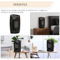 HOMCOM Stufetta Elettrica Ceramica Oscillante a 60°, Aria e Temperatura Regolabili 6-38°C, Potenza 900W/1500W, 19.5x14.8x28cm, Nero(m-7)