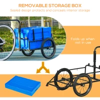 HOMCOM Steel Trailer for Bike, Bicycle Cargo Trailer with 65L Foldable Storage Box and Safe Reflectors, Max Load 40KG, Blue(m-4)