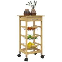HOMCOM Carrello Cucina con Ruote, Cassetto e 3 Cestini a Rete Metallica, 37x37x76cm, Colore Legno(m-1)