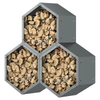 Outsunny Three-Shelf Hexagon Metal Firewood Rack - Grey(m-11)