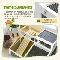 PawHut Maison enclos cage pour petit animal tortue avec 2 espaces toit en polycarbonate 3 portes rampe 115 x 115 x 82 cm gris(m-5)