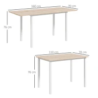 HOMCOM Mesa de Comedor Extensible con Patas de Acero para 4-6 Personas 160x70x76 cm Madera Natural(m-3)