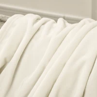 HOMCOM Coperta in Flanella 330 GSM Reversibile per uso Interno ed Esterno, 203x152x0.5 cm, Bianco Crema(m-7)