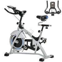 HOMCOM Cyclette da Casa con Resistenza Magnetica, Fitness Cyclette da Camera Professionale con Manubrio e Sella Regolabile, Monitor LCD e Volano 15kg, Supporto Fino a 180kg, Argento Nero(m-10)