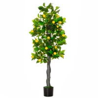 HOMCOM Artificial Lemon Tree Fake Decorative Fruits Plant in Nursery Pot for Indoor Outdoor Décor, 135cm(m-11)
