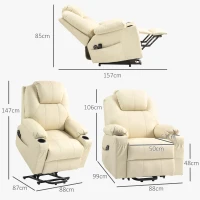 HOMCOM Poltrona Alzapersona Reclinabile fino a 135° con 8 Punti Massaggio, Telecomando e Poggiapiedi, 88x92x106 cm, Crema(m-3)