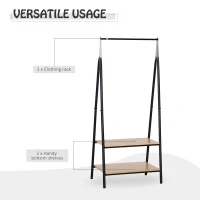 HOMCOM Clothes Rail, Freestanding Metal Clothes Rack with 2 Tier Storage Shelves for Bedroom and Entryway, 64 x 42.5 x 149 cm, Black Frame(m-4)