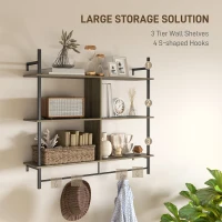 HOMCOM Three-Tier Floating Shelf - Grey Wood Effect(m-4)
