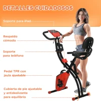 HOMCOM Bicicleta Estática Plegable Regulable en Altura Resistencia Magnética Ajustable Bicicleta de Ejercicio Fitness con Pantalla LCD y Asiento con Respaldo Sensor de Pulso 105x48x118 cm Rojo(m-9)