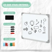 HOMCOM Tableau blanc magnétique cadre aluminium 60 x 45 cm avec feutres, effaceur et aimants(m-5)