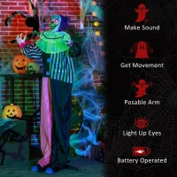 HOMCOM 5'6" Scary Laughing Clown Halloween Animatronic, with Glowing Eyes(m-7)