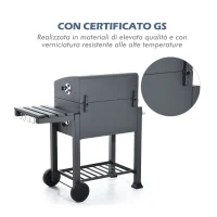 Griglia Barbecue 2 Griglie di Cottura 4 Palette Laterali 1 Cassetta Regolabile in Altezza 4 Comodi Gancini 2 Rotelle e 1 Maniglia Acciaio Inox e Ferro Grigio Certificato GS 115×56×108cm(m-7)