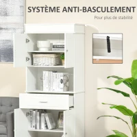 HOMCOM Buffet de Cuisine Armoire de Cuisine contemporaine Multi-Rangement 4 Portes tiroir Coulissant et Grand Plateau dim. 74L x 39l x 183H cm Bois Blanc(m-7)