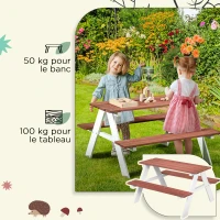 Outsunny Table de pique-nique pour enfants avec bancs en bois massif table enfant pour le jardin 89 x 79 x 50 cm marron et blanc(m-5)