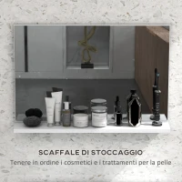 kleankin Specchio Bagno da Parete con Mensola Design Moderno e Multiuso, 60x12x40 cm, Bianco(m-5)