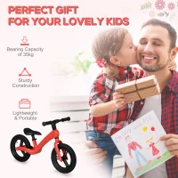 AIYAPLAY 12" Balance Bike, Lightweight No-Pedal Training Bike for Children with Adjustable Seat, Rubber Wheels - Red(m-6)