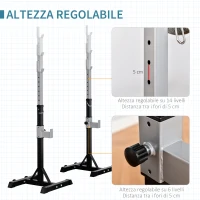 HOMCOM Set 2 Rack Porta Bilanciere in Acciaio, 2 Ganci con Altezza Regolabile, Capacità 150kg, 55x57x105-170cm, Nero(m-7)
