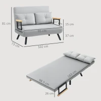 HOMCOM 4-in-1 Velvet-Feel Double Sofa Bed, with Pillows - Light Grey(m-3)