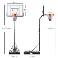 HOMCOM Panier de Basket extérieur avec poteau panneau, base de lestage sur roulettes hauteur réglable 2,55 - 3,05 m (panier) usage intérieur extérieur noir blanc(m-3)