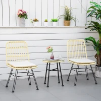 Outsunny Ensemble bistro de jardin 3 pièces 2 chaises + table basse ronde verre trempé 2 coussins zippés déhoussables polyester résine tressée PE métal galvanisé Ø 45 x 50 cm crème(m-2)