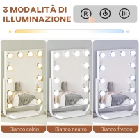 HOMCOM Specchio Trucco Illuminato Inclinabile con 12 Luci LED e Luminosità Regolabile, 32.8Lx11x47.4cm(m-6)