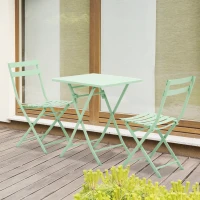 Outsunny Set Tavolo e Sedie da Giardino ed Esterno in Metallo Verde, Set da 3 Pezzi Pieghevole e Salvaspazio(m-2)