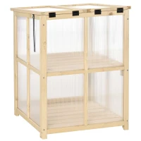 Outsunny Mini Serre de Jardin 2 Niveaux dim. 62L x 63l x 82H cm Porte et Panneau Toit ouvrant Bois Sapin traité Polycarbonate(m-7)
