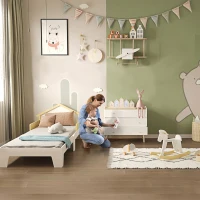HOMCOM Cajonera Infantil con 3 Cajones Cómoda Auxiliar con Patas de Madera Almacenaje de Juguetes Ropa Libros para Habitación de Niños 90x40x75,2 cm Blanco(m-2)