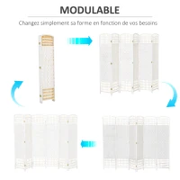 HOMCOM Paravent en bois 242 x 170 cm séparateur de pièce pliable 6 panneaux cloison de séparation chambre à coucher maison intérieur blanc(m-7)