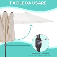 Outsunny Ombrellone Doppio da Giardino 4.6x2.7 m a 12 Stecche con Prese d'Aria e Manovella, Ombrellone per Esterni in Acciaio e Poliestere, Anti UV, Beige(m-5)