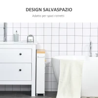 kleankin Carrello Portaoggetti per il Bagno Stretto 13cm, Cassettiera con Mensole e 4 Ruote in Legno Bianco 50x13x67.5cm(m-5)