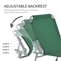 Outsunny Reclining Sun Lounger Chair Folding Camping Bed with 4-Position Adjustable Backrest, for Travel Indoor Outdoor Office Fishing, Green(m-4)