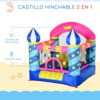 Outsunny Castillo Hinchable Infantil de Estrellitas con Cama de Salto Canasta Inflador y Bolsa de Transporte para Interior y Exterior 195x195x215 cm Multicolor(m-4)