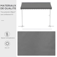 Outsunny Store Double Pente 3 x 3 m Manuel rétractable Inclinaison réglable Acier époxy Blanc Polyester imperméabilisé Anti-UV Gris(m-4)