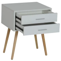 HOMCOM Table de chevet table de nuit design scandinave 48L x 40l x 60H cm 2 tiroirs pieds effilés inclinés bois massif panneaux particules blanc(m-7)