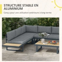 Outsunny Ensemble salon de jardin d'angle design 5 places coussins table basse alu. gris anthracite et imitation bois(m-4)