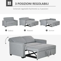 HOMCOM Divano Letto a 1 Piazza in Tessuto, Seduta 2 Posti e Schienale a 3 Reclinazioni, 154x87x89cm(m-5)